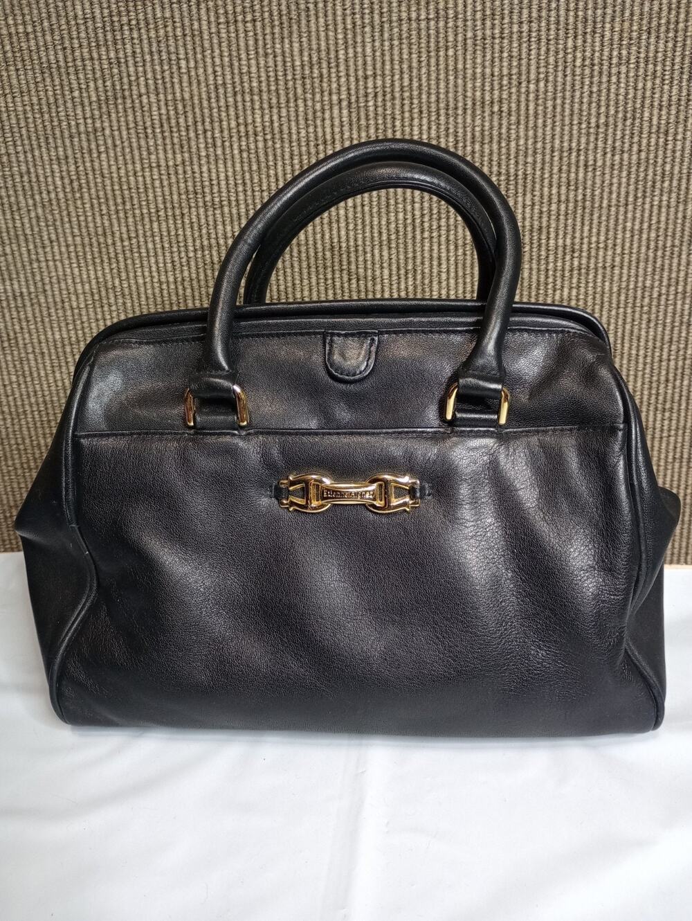 Etienne Aigner Black Leather Satchel 10.5"×7.5"×3.5"
